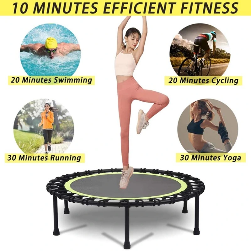 40 Inch Mini Fitness Trampoline for Adults 400bls Indoor Outdoor Silent Jumping Bed Elastic Trampolines Aerobic Exercise Workout Jump Bed Folding Jumping Bed