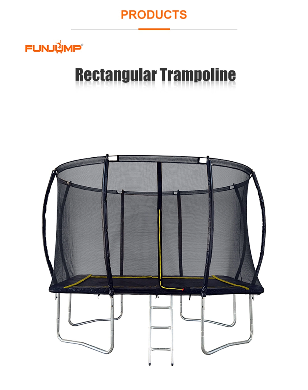 Funjump Good Elasticity Outdoor Large Rectangular Trampoline with Safety Net